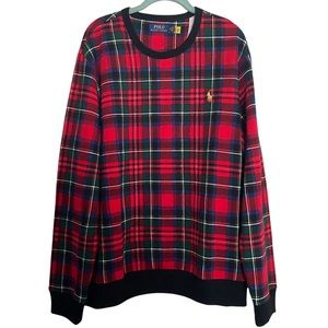 Polo Ralph Lauren Men's Size L Red Plaid Tartan Fleece Pullover Sweatshirt